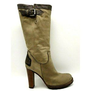 Manas Lea Foscati Brown Leather Zip Up Buckle Block Heel Boots Women's 37 / 7